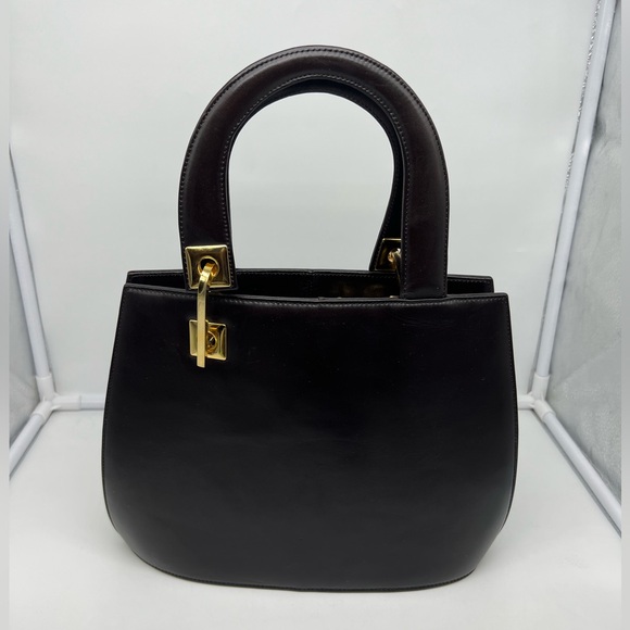 VALENTINO ORLANDI Vintage Brown Leather Gold Tone Top Handle Satchel Bag - Picture 9 of 16